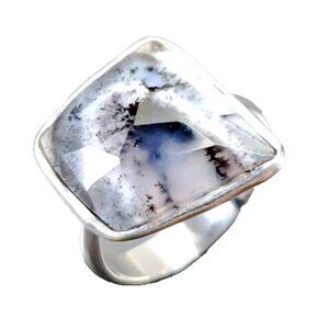 Simple, Natural, Turkish Dendritic Jasper in Solid Sterling Silver | Size 8 Ring